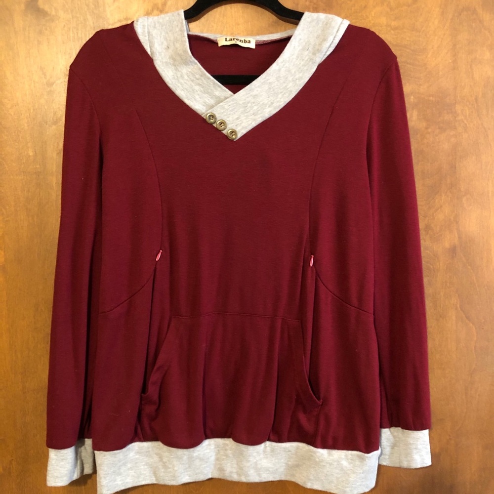 LARENBA Breastfeeding Nursing Long-Sleeve Shirt with Hood Small